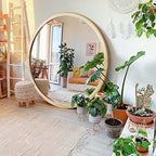 Round Wood Mirror,36 inch Circle Wooden Natural Large Farmhouse Vanity Boho Decor Wall Mirror for Bathroom Bedroom Living Room Hallway - size: 36"L x 36"W