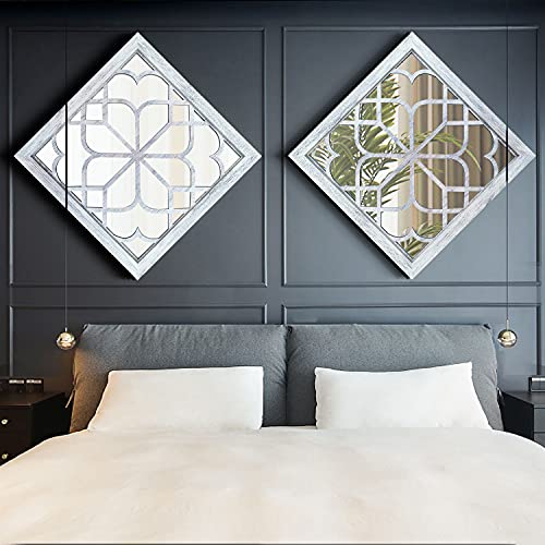 Wocred 2 PCS Square Wall Mirror,Gorgeous Rustic Farmhouse Accent Mirror,Rustic White Color Entry Mirror for Bathroom Renovation,Bedrooms,Living Rooms and More （20”） - color: Rustic White, size: 20x20 inch - 2 PCS