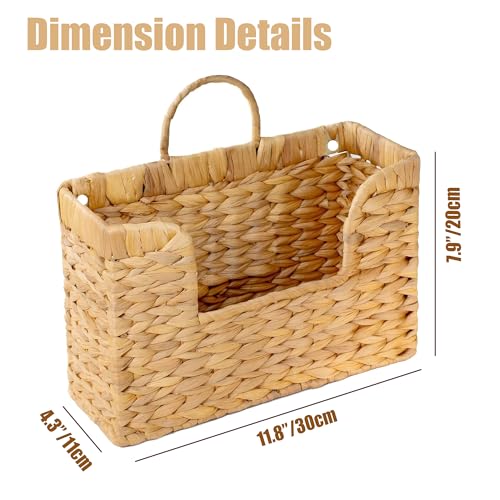 Magazine Holder Wall Basket Water Hyacinth Woven Mail Organizer, Wicker Wall Hanging Baskets for Magazines, Letters & Storage Decorative Mail Holder, Magazine Rack, Hanging Basket 11.8x4.3x7.9 Inch - color: Natural