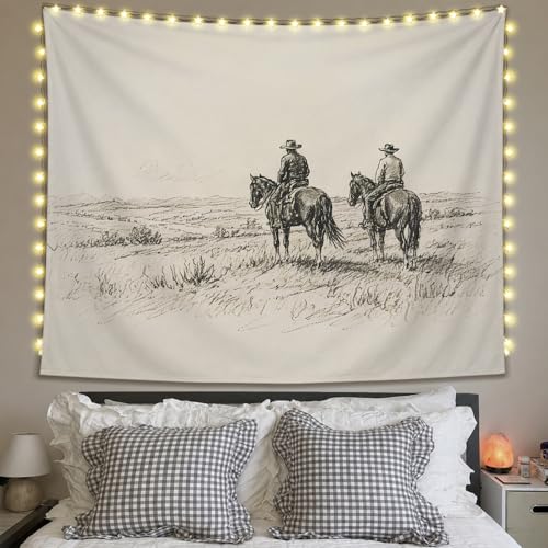 SkyCozy Vintage Western Cowboy Wall Tapestry, Western Home Room Decor, Rustic Farmhouse Neutral Cowboy Horse Antique Country Tapestry for Home Bedroom Living Room Wall Decor, 50x60 Inch - color: 05- Vintage Western Cowboy Tapestry