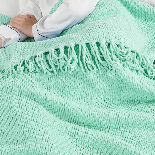 Home Soft Things Blue Throw Blanket Knitted Tweed Throw 50'' x 60'', Bay, Super Soft Cozy Warm Comfortable Breathable Throw for Living Room Chair Couch Bed Sofa Bedroom Home Décor - color: Bay, size: 50 in x 60 in