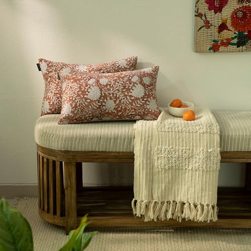 Handblock Printed Vintage Indian Cotton Decorative Throw Pillow Covers, Set of 2 (Brick Brown, 12" x 20" (Pack of 2)) - color: Brick Brown, size: 20" x 12" (Pack of 2)
