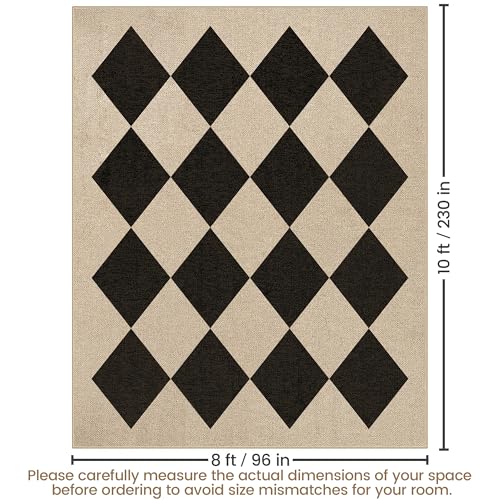 Washable Checkered Easy Jute Rug 8x10, Black Checkerboard Geometric Modern Outdoor Indoor Patio Large Rugs, Woven Thin Carpet Mat for Living Room Bedroom Classroom Nursery Play Room Backyard - color: Checkerboard -3 Nature Black, size: 8' x 10'