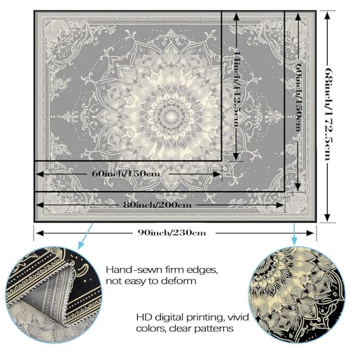Wegklazax Golden Outline Mandala Tapestry, Intricate Floral Wall Art for Room Decor, Elegant Black and Gold Aesthetic Home Decor 60" L x 44" W - color: Red, size: 60"L x 44"W