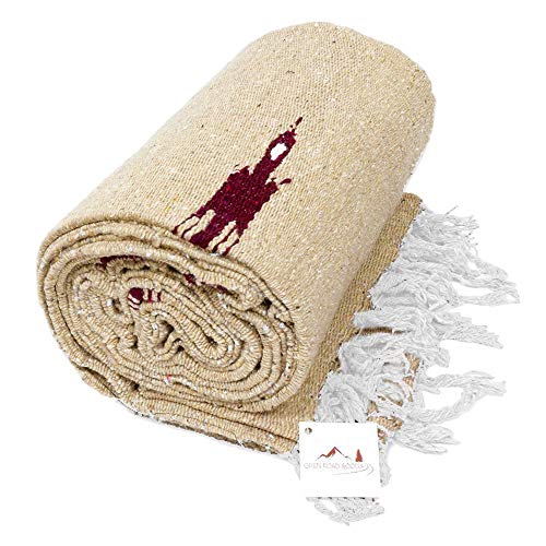 Open Road Goods Mexican Thunderbird Yoga Blanket, Handwoven Throw for Yoga, Meditation, and Home Décor – Versatile Blanket for Beach, Picnic, Camping, or Outdoor Use - color: Tan/Beige