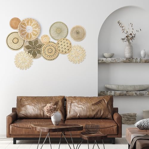 Tatuo 11 Pcs Boho Wall Basket Decor Bulrush Woven Wall Hanging Art Round Farmhouse Rustic Handmade Wicker for Summer Home, Bedroom, Living Room, Kitchen Decorations, Multi Sizes(Vivid) - style: Vivid