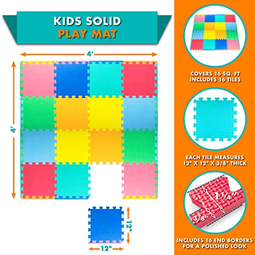 ProSource Baby Play Mat, Soft Foam Floor Tiles for Kids, Interlocking EVA Panels for Playpen Use, Crawling Development Surface, Safe Non-Toxic Toddler Flooring, 16 Tiles, Multicolor - color: Multicolor, size: 16 Tiles