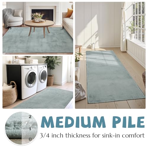 jinchan Solid Plush Runner Rug 2x5 Performance Shaggy Washable Hallway Rug Soft Modern Faux Wool Cozy Non Slip Carpet for Bedroom Laundry Room Living Room Kids Nursery Slate Blue - color: Solid Slate Blue, size: 2' x 5' (Runner)