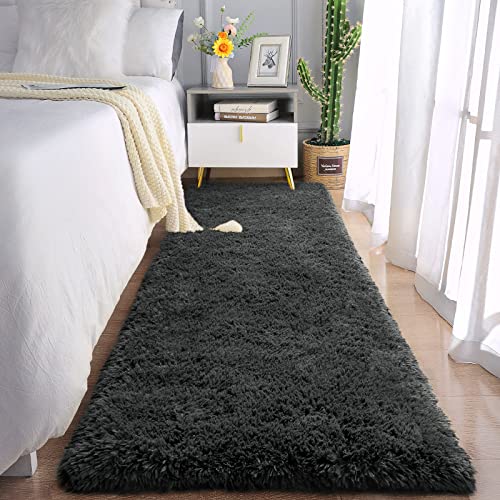 Chicrug Soft Runner Rug for Bedroom Living Room Plush Fluffy Rug 2x3 Feet, Shag Furry Runner Rugs Carpet Non Shedding for Nursery Children Kids Girls Room Home Decorative, Dark Grey - color: Dark Grey, size: 2' x 3' (Runner)