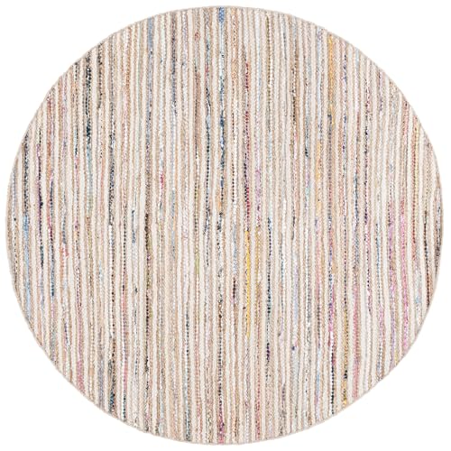 SAFAVIEH Cape Cod Collection Area Rug - 6' Round, Natural/Rust, Geometric Design, Ideal for High Traffic Areas in Living Room, Bedroom, Dining (CAP151P) - color: Natural/Rust, size: 6' (Round)