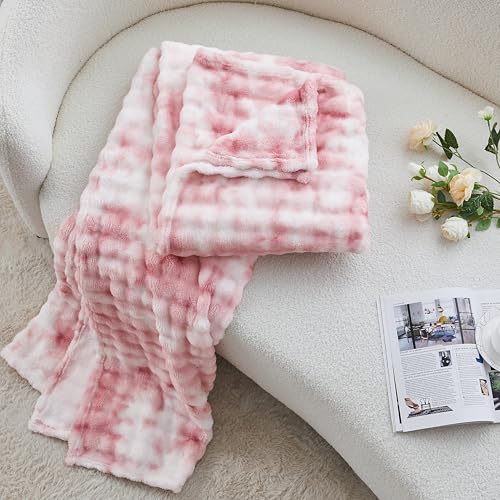 3D Bubble Plush Blanket Textured Fleece Throw Soft Warm Cozy Blanket Couch Bed Tie Dye Pink 50x60 Inches - color: Bloom Pink, size: Throw(50"x60"）