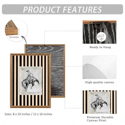 LBTZEVIR Vintage Western Wall Art,Rodeo Cowboy Postage Print with,StriplesVintage,Mid Century Southwest Cowboy Pictures Wall Decor for Living Room Bedroom Bathroom 8x10 inch Framed - color: Black and White1, size: 8"L x 10"W