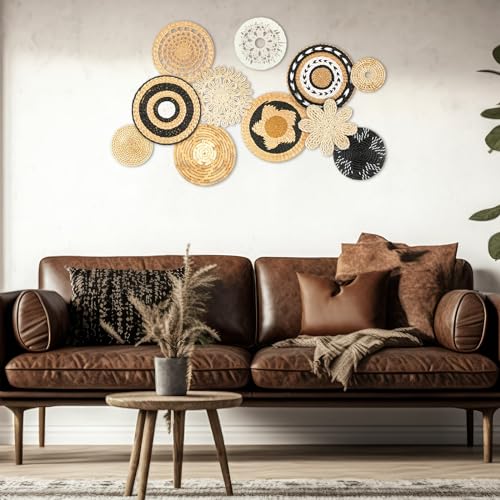 Tatuo 11 Pcs Boho Wall Basket Decor Bulrush Woven Wall Hanging Art Round Farmhouse Rustic Handmade Wicker for Summer Home, Bedroom, Living Room, Kitchen Decorations, Multi Sizes(Retro) - style: Retro