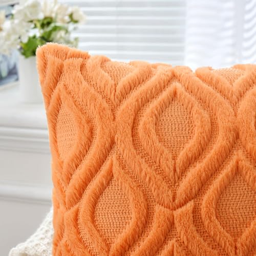 MIULEE Bright Orange Fall Throw Pillow Covers 18x18 Inch, Soft Plush Faux Wool Solid Couch Pillows Set of 2, Decorative Farmhouse Boho Cushion Covers for Sofa Living Room Bed Home Decor - color: Bright Orange, size: 18" x 18" (Pack of 2)