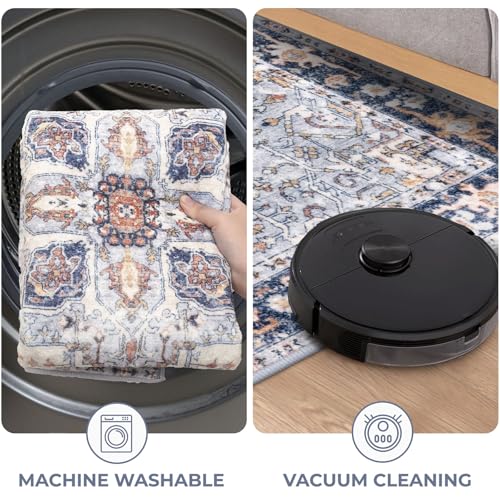 KOZYFLY Small Area Rug 2x3 Ft Rugs for Entryway Washable Boho Entry Rug Non Slip Door Mat Indoor Entrance Faux Wool Vintage Printed Kitchen Rug Throw Rugs for Entrance Kitchen, Blue Gray/Cream - color: Blue Gray/Cream, size: 2' x 3' (Rectangular)