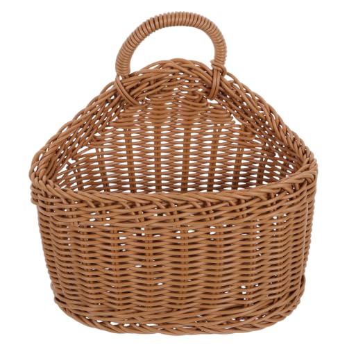 Cabilock Small Wall Hanging Basket, Boho Plastic Hand Woven Wall-Mounted Kitchen Storage Organizer for Fruit Vegetable, Wall Flower Hanging Baskets with Flat Back for Rustic Home Front Door Decor