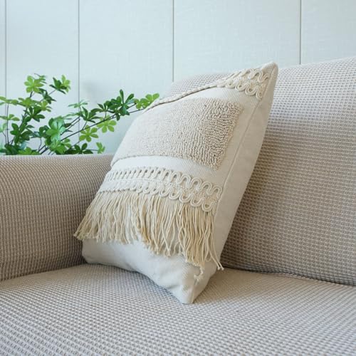 Boho Throw Pillow Cover Tassels Textured Striped Bed Pillow Shams Farmhouse Neutral Decorative Soft Pillowcase for Sofa Couch Bed (PatternA,18"x18") - color: Pattern a, size: 18"x18",Throw Pillow Covers