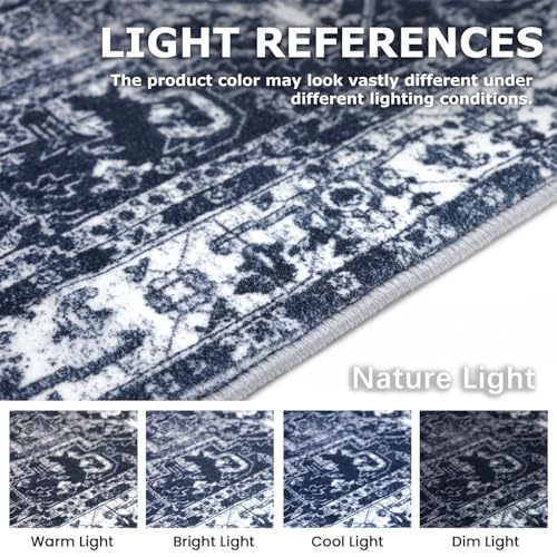 KOZYFLY Small Area Rug 2x3 Ft Rugs for Entryway Washable Boho Entry Rug Non Slip Door Mat Indoor Entrance Faux Wool Vintage Printed Kitchen Rug Throw Rugs for Entrance Kitchen, Navy/Grey - color: Navy Blue/Grey, size: 2' x 3' (Rectangular)
