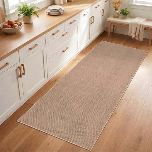 3x7 Kitchen Jute Runner Rug: Non Slip Solid Color Faux Jute Rugs - Thin Easy Clean Indoor Carpet High Traffic Areas - Boho Rugs for Entryway Kitchen Hallway Bedroom Modern Home Decor Mat (3x7 Beige) - color: Beige, size: 7' x 3' (Runner)