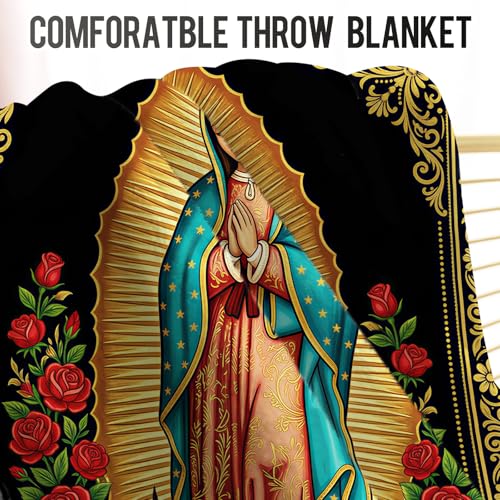 Levens Christian Throw Blanket - Lightweight Soft Cozy Flannel Lap Blanket for Napping- Unique Religious Decor for Couch Sofa Bed 50"x60" - Virgin Mary Virgen de Guadalupe Theme Gifts - color: Our Lady of Guadalupe, size: 50"x60"