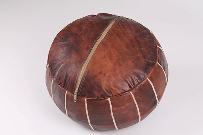ARTOUARZAZATE Premium Moroccan Leather Ottoman Pouf Cover, Ottoman Footstool Hassock 100% Real Natural Leather pouffe, Home Gifts, Wedding Gifts, Foot Stool (Dark Brown)