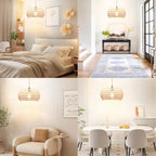 Plug in Pendant Light Rattan Hanging Lamp Pendant Light with on/Off Switch Rattan Woven Shade Hanging Lamp Plug in for Living Room Bedroom Farmhouse - color: Drum