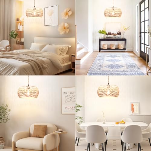 Plug in Pendant Light Rattan Hanging Lamp Pendant Light with on/Off Switch Rattan Woven Shade Hanging Lamp Plug in for Living Room Bedroom Farmhouse - color: Drum