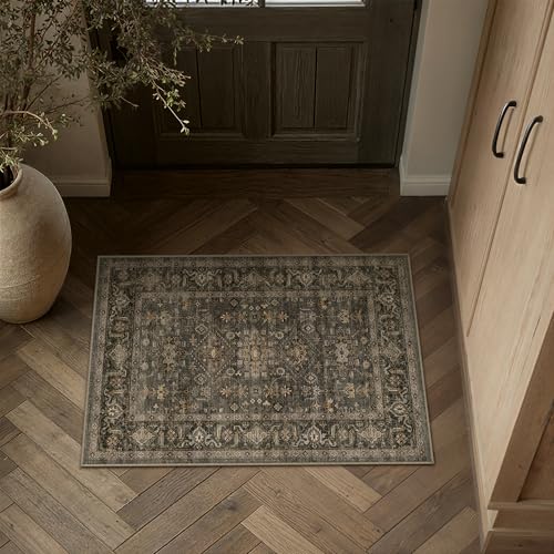 Kitchen Rug Set of 3 Washable Brown Vintage Kitchen Mats for Floor Non-Slip Kitchen Runner Rug Soft Low Pile Distressed for Bathroom Laundry Hallway Sink Entryway - color: Dark Brown, size: 20"x32"+20"x48"+20"x59"