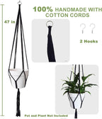 2 Pack Macrame Plant Hanger,Indoor Plant Hanger with Tassel for Boho Home Decor,47 inches Hanging Plant Holder with 2 Hooks(Black)