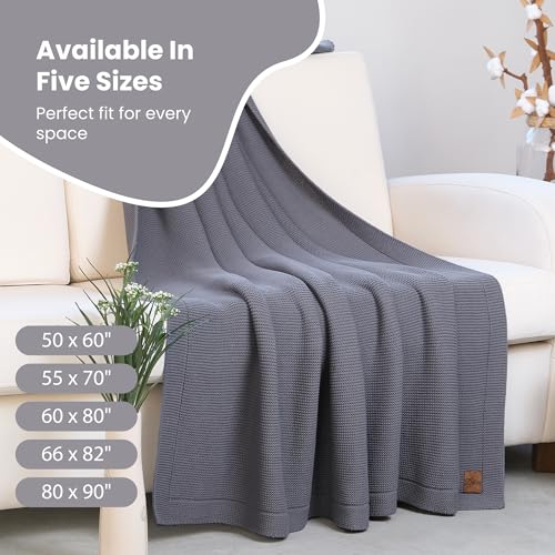 Dalisa 100% Organic Turkish Cotton Throw Blanket - GOTS Certified, Cozy - Perfect for Couch, Bed, and Home Decor - Boho Vintage Knit Alina (Dark Grey, 50x60) - color: Dark Grey, size: 50x60