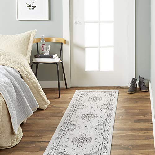 Home Dynamix Premium Sakarya Traditional Medallion Border Area Rug, Gray, 1'9"x7'2" Runner - color: Grey/Ivory, size: 1'9" x 7'2" (Runner)