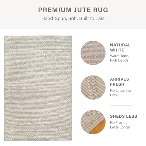 Homespice Mica White & Tan Jute Runner Rug 2x6' - Thick & Firm Premium Handmade Jute Rugs Runner for Hallway and Kitchen, Lays Flat, Won't Fray or Shed, Diamond Trellis Pattern - color: Mica, size: 2' x 6' (Rectangular)