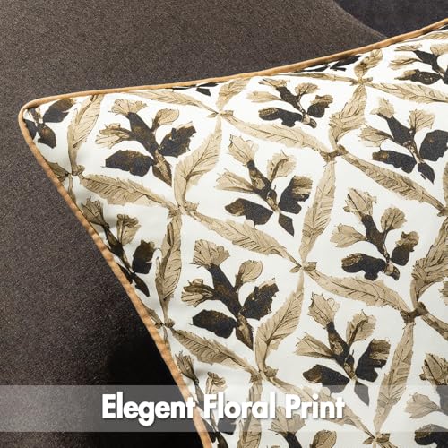 MIULEE Pack of 2 Decorative Outdoor Waterproof Throw Pillow Covers Flower Print Chic Boho Accent Pillow Covers for Square Garden Patio Cushion 20x20 Inch, Coffe-Brown - color: Coffe-brown, size: 20" x 20" (Pack of 2)