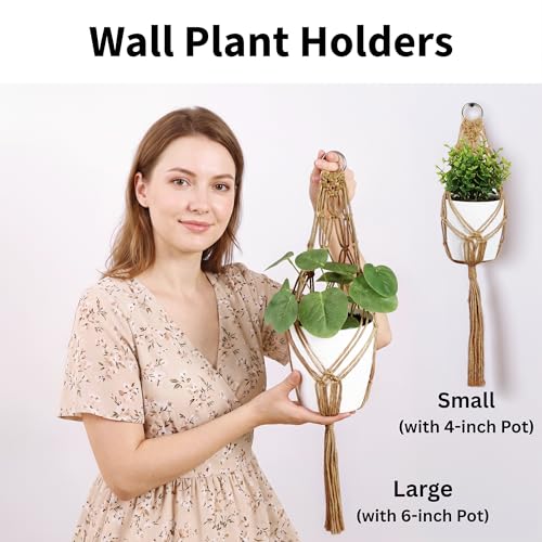 4 inch Hanging Planters for Indoor Plants with Self-Watering Pots, Macrame Wall Plant Hanger | Small Macrame Plant Hanger with Pot, Hanging Wall Planter (2 Pack, 4-inch Pots) - size: Small