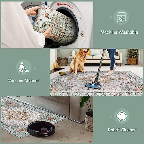 Moynesa Ultra-Thin Washable Runner Rug - 2x6 Bathroom Runner Washable Laundry Room Rug Printed Entryway Carpet Runner, Vintage Pet Friendly Low Pile Runners for Living Bedroom Kitchen, Beige/Gold - color: Beige/Gold, size: 2' x 6'
