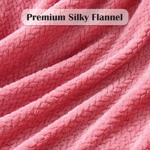 NEWCOSPLAY Super Soft Throw Blanket Coral Pink Premium Silky Flannel Fleece Leaves Pattern Lightweight Bed Blanket All Season Use (Coral Pink, Throw(50"x60")) - color: Coral Pink, size: Throw(50"x60")