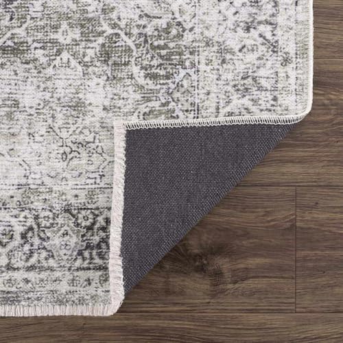 Hauteloom Wentworth Bohemian Vintage Medallion Area Rug - Farmhouse Oriental Carpet for Living Room, Bedroom - Machine Washable - Gray - 6'7" x 9' - color: Gray, White / Arista, size: 6'7" x 9' (Rectangular)