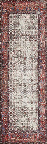Loloi Layla Collection LAY-12 Ivory/Brick 2'-3" x 3'-9" .13" Thick Accent Rug, Soft, Durable, Vintage Inspired, Distressed, Low Pile, Non-Shedding, Easy Clean, Printed, Living Room Rug - color: Ivory / Brick, size: 2'3" x 3'9" (Rectangular)