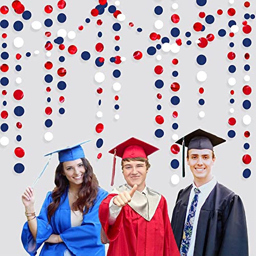 46 Ft Navy Blue Red White Circle Dots Garlands Royal Blue Red Hanging Paper Polka Dots Streamer for 4th of July American Independence Day USA National Day Patriotic Veterans Party Decorations Supplies - color: Blue Red