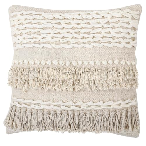 · REDEARTH · Tufted Throw Pillow Cushion Covers - Boho Textured Woven Decorative Cases Set for Couch - Sofa - Bed - Farmhouse - Chair - Covered Patio - car - 100% Cotton (18x18 ; Natural) Pack of 2 - color: Contructed Frill Natural, size: 18" x 18" (Pack