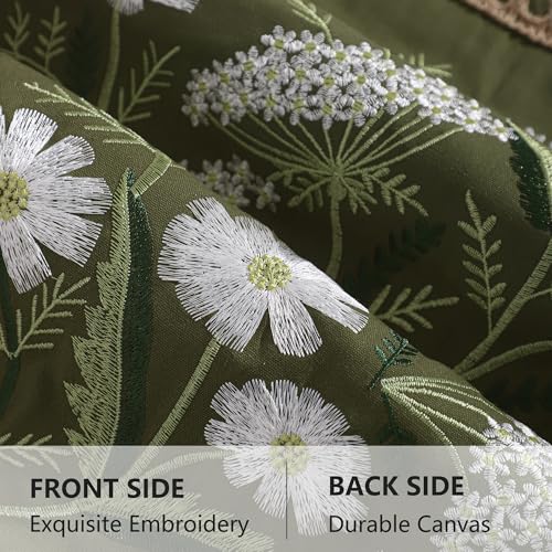 LUOYEHK Green Embroidered Throw Pillow Covers 18x18 Inch Set of 2 White Daisy Flower and Hydrangea Decorative Pillow Covers with Jute Rope Summer Pillowcase Cushion Cover for Couch Sofa Bed Home Decor - color: Green White Flower
