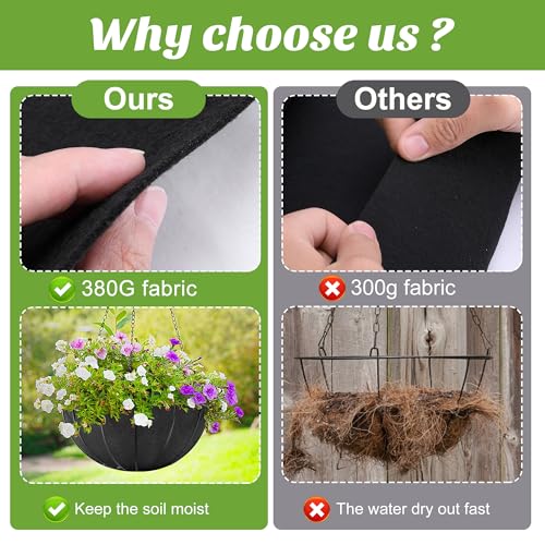 Adnee 118 x 14 Inch Non Woven Flower Pot Liner Roll-Black Felt Hanging Basket Liners Roll-Microgreens Growing Mat Roll for Garden Planter Window Hanging Flower Basket Indoor Outdoor