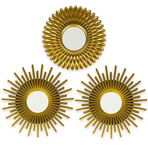 BONNYCO Gold Mirrors for Wall Pack of 3, Round Wall Mirrors Bedroom Room and Home Decor. Espejos Decorativos de Pared Sala Dormitorio, Modern Minimalist Decor Vintage, Chic. Gifts for Women, Mums - color: Gold