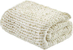 Madison Park Boho Throw, Soft Blanket Handmade Gift Home Decor, Lightweight & Breathable All Seasons Spring Chunky Knit, Knitted Throw for Couch, Bed Blanket, 50"x60", Ivory