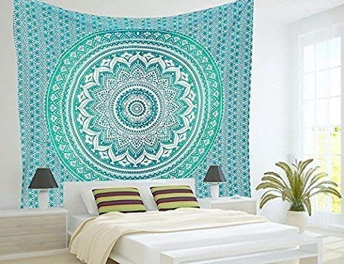 ANJANIYA Ombre Wall Hanging Bohemian Tapestry, Metallic Wall Art Bedspread, Psychedelic Hippie Mandala Dorm Décor for Hanging, Bedding, Beach Coverlet Curtain, Green, 54"X60" - color: Green, size: 60"L x 54"W