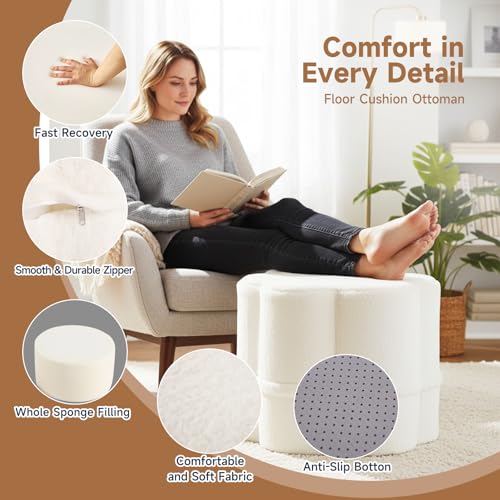 Tiita Floral Pouf Ottoman, Foot Stools Ottoman with Foam Chunk Filling, Puff Foot Rest for Couch, Living Room, Kids Room, Cream - color: Flower Beige
