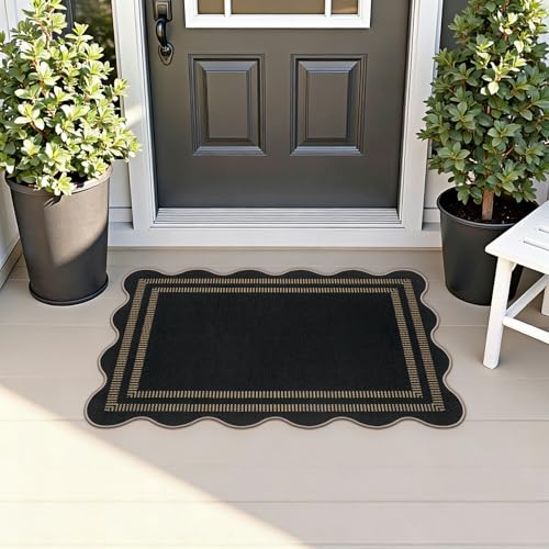 Easy Jute Outdoor Mats for Front Door, 2x3 Small Washable Kitchen Rugs, Farmhouse Black Throw Rug Non Slip Indoor Outdoor Carpet for Porch Entryway Foyer - color: Black Geometric-2, size: 2'x3' (Rectangular)