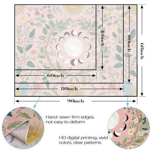 Wegklazax Moon Phases & Floral Tapestry, Aesthetic Botanical Wall Art for Room Decor, Pink Bohemian Home Decor 60" L x 44" W - color: Pink, size: 60"L x 44"W