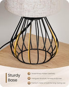 Small Bedside Table Lamp, Black Table Lamp with Metal Cage & Linen Lampshade, Modern Cute Desk Lamp, Cozy Nightstand Lamp for Bedroom, Living Room, Office, 2700K LED Bulb Included, E06TL05 - color: Beige + Black