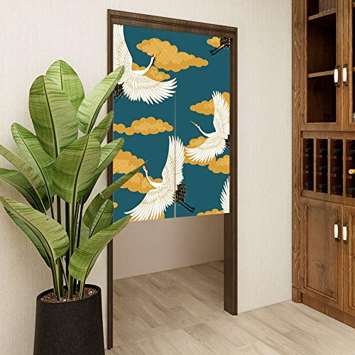 LIGICKY Noren Japanese Style Doorway Curtain Cranes Printed Linen Window Treatment Door Tapestry for Home Decoration 33.5" Width x 59" Long - color: Cran Flying on Yellow Cloud, size: 33.5"W x 59"L (Pack of 1)